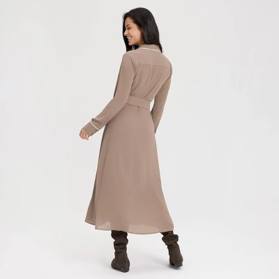 Women's Long Sleeve Midi Shirtdress - A New Day™ Taupe 3 Women's Long Sleeve Midi Shirtdress - A New Day™ Taupe