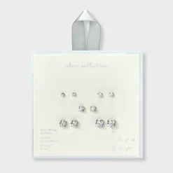 Sterling Silver Cubic Zirconia Stud Earring Set 5pc - A New Day™ Silver