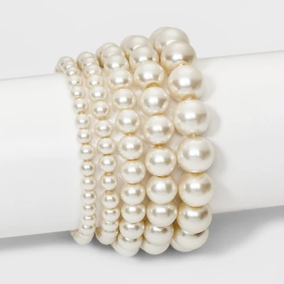 Faux Pearl Stretch Bracelet 5pc - A New Day™ White: Glass & Plastic Material, One Size Fits Most 3 Faux Pearl Stretch Bracelet 5pc - A New Day™ White: Glass & Plastic Material, One Size Fits Most