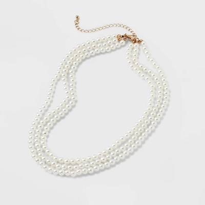 Pearl Multi-Strand Necklace Set 3pc - A New Day™ White 5 Pearl Multi-Strand Necklace Set 3pc - A New Day™ White - Image 3