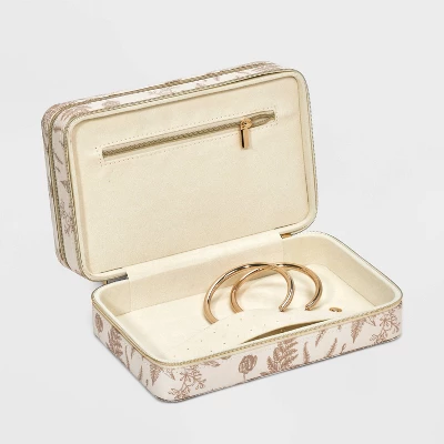Floral Print Three Level Travel Jewelry Organizer - A New Day™ White/Brown: Cotton Storage Box, Adult Use 4 Floral Print Three Level Travel Jewelry Organizer - A New Day™ White/Brown: Cotton Storage Box, Adult Use - Image 2