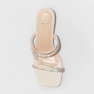 Women's Blakely Rhinestone Mule Heels - A New Day™ Light Beige 4 Women's Blakely Rhinestone Mule Heels - A New Day™ Light Beige - Image 2