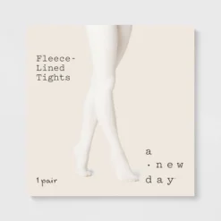 Women's Flat Knit Fleece Lined Tights - A New Day™ Ivory