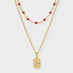 14K Gold Dipped Beaded Initial Necklace Set 2pc - A New Day™ Gold/Marron 31 14K Gold Dipped Beaded Initial Necklace Set 2pc - A New Day™ Gold/Marron -A New Day™ GUEST 0fd50397 7367 482a 9226 327c0556fa00
