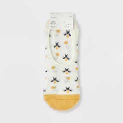 Women's Bee 3pk Liner Socks - A New Day™ Ivory/Gold/Heather Gray 4-10: Cotton Blend, Seamless Toe, Hidden Gel Heel Grip