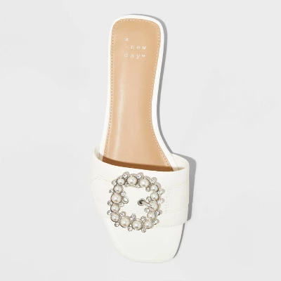 Women's Kelsey Bone Pearl Buckle Sandals - A New Day™ Cream 4 Women's Kelsey Bone Pearl Buckle Sandals - A New Day™ Cream - Image 2