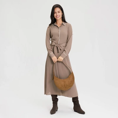 Women's Long Sleeve Midi Shirtdress - A New Day™ Taupe 6 Women's Long Sleeve Midi Shirtdress - A New Day™ Taupe - Image 4