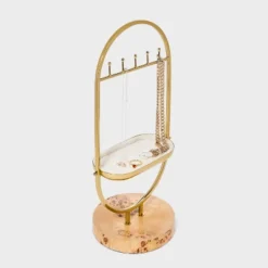Oval Burlwood Standing Jewelry Organizer - A New Day™ Gold/Brown: Metal Storage Stand, 13.5" Height, 7" Depth
