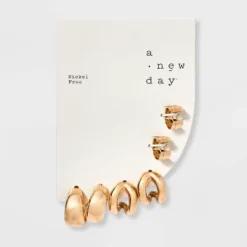 Chunky Hoop Earring Set 3pc - A New Day™ Gold: Nickel-Free Metal, Post Closure, 0.74" Length