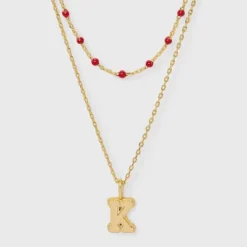 14K Gold Dipped Beaded Initial Necklace Set 2pc - A New Day™ Gold/Marron 35 14K Gold Dipped Beaded Initial Necklace Set 2pc - A New Day™ Gold/Marron -A New Day™ GUEST 14624f59 30e1 4060 a2dc 20a51ef6a64b