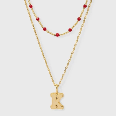 14K Gold Dipped Beaded Initial Necklace Set 2pc - A New Day™ Gold/Marron 16 14K Gold Dipped Beaded Initial Necklace Set 2pc - A New Day™ Gold/Marron - Image 14