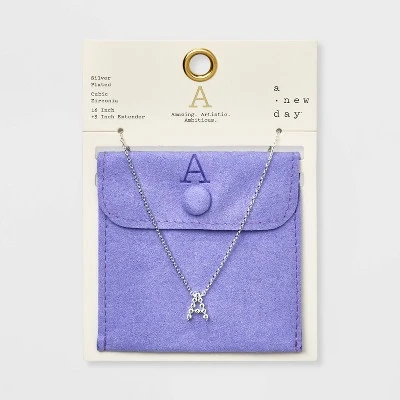Silver Plated Cubic Zirconia Initial Pendant Necklace - A New Day™ Silver 6 Silver Plated Cubic Zirconia Initial Pendant Necklace - A New Day™ Silver - Image 4