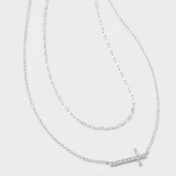 Silver Plated Horizontal Cross Necklace 2pc Set - A New Day™ Silver -A New Day™ GUEST 15eb23be 3273 45a5 8969 3c4a4c93ae93