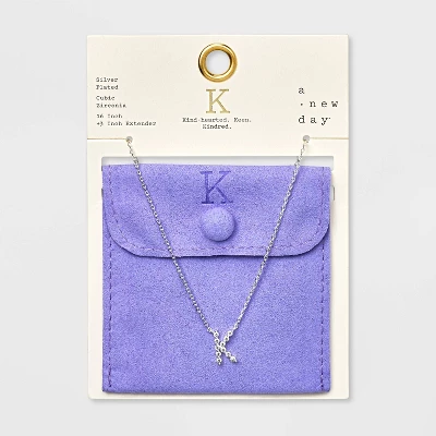 Silver Plated Cubic Zirconia Initial Pendant Necklace - A New Day™ Silver 16 Silver Plated Cubic Zirconia Initial Pendant Necklace - A New Day™ Silver - Image 14