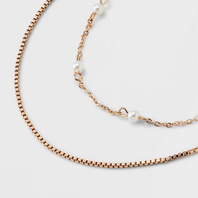 Gold 2 Row Clear Stone Pearl Ball Necklace - A New Day™ Gold: Boxed Chain, Lobster Claw Clasp, 17" Length, 3" Extender 5 Gold 2 Row Clear Stone Pearl Ball Necklace - A New Day™ Gold: Boxed Chain, Lobster Claw Clasp, 17" Length, 3" Extender - Image 3