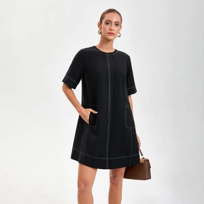 Women's Short Sleeve Swing Mini A-Line Dress - A New Day™ Black 4 Women's Short Sleeve Swing Mini A-Line Dress - A New Day™ Black - Image 2
