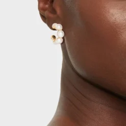 Mini Pearl Hoop Earrings - A New Day™ Gold: Nickel-Free Metal, Post Closure, 1.1" Length, Pearl Stone Type