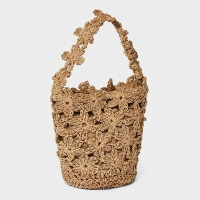 Straw Mini Floral Bucket Bag - A New Day™ Beige: Woven Paper Straw, Magnetic Closure, Structured Design 4 Straw Mini Floral Bucket Bag - A New Day™ Beige: Woven Paper Straw, Magnetic Closure, Structured Design - Image 2