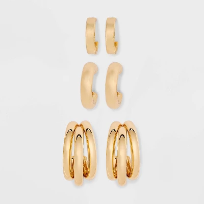 Smooth Hoop Earring Set 3pc - A New Day™ Gold: Nickel-Free Metal, Post Closure 4 Smooth Hoop Earring Set 3pc - A New Day™ Gold: Nickel-Free Metal, Post Closure - Image 2