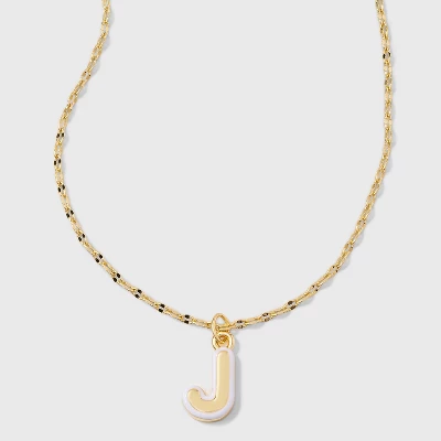 14K Gold Dipped Enamel Initial Pendant Necklace - A New Day™ Gold/White 15 14K Gold Dipped Enamel Initial Pendant Necklace - A New Day™ Gold/White - Image 13