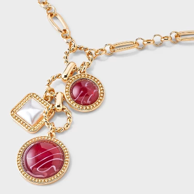 Cabochon Triple Drop Chain Necklace - A New Day™ Gold/Burgundy 5 Cabochon Triple Drop Chain Necklace - A New Day™ Gold/Burgundy - Image 3