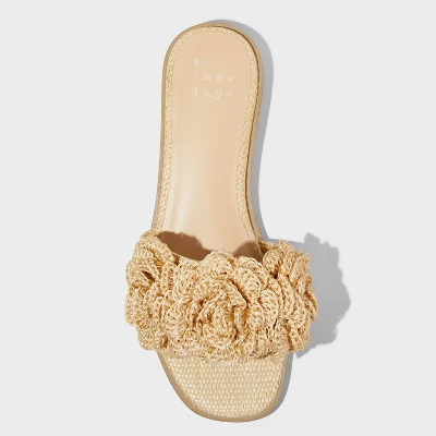 Women's Coco Raffia Flower Slide Sandals - A New Day™ Tan 4 Women's Coco Raffia Flower Slide Sandals - A New Day™ Tan - Image 2