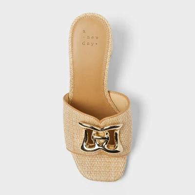 Women's Arden Raffia Ornamented Block Heels With Memory Foam Insole - A New Day™ Tan 4 Women's Arden Raffia Ornamented Block Heels With Memory Foam Insole - A New Day™ Tan - Image 2