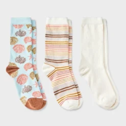 Women's Coastal 3pk Crew Socks - A New Day™ Aqua/Ivory/Coral 4-10: Tagless, Smooth Toe Seams, Lightweight Knit -A New Day™ GUEST 25250be6 88b5 4fe4 93bd f3279bc667b2