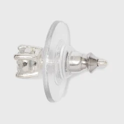 Women's Sterling Silver Stud Earrings Set With Round Cubic Zirconia 3pc - A New Day™ Silver