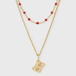 14K Gold Dipped Beaded Initial Necklace Set 2pc - A New Day™ Gold/Marron 32 14K Gold Dipped Beaded Initial Necklace Set 2pc - A New Day™ Gold/Marron -A New Day™ GUEST 25d6f356 1ff9 4adc 8201 b4bafe53639b