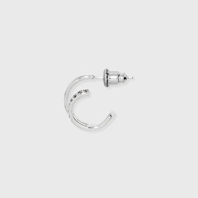 Sterling Silver Cubic Zirconia Faux Duo Stud Hoop Earrings - A New Day™ Silver 3 Sterling Silver Cubic Zirconia Faux Duo Stud Hoop Earrings - A New Day™ Silver