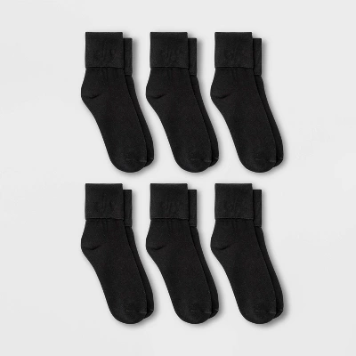 Women's 6pk Mary Jane Fold Over Cuff Crew Socks - A New Day™ Black 4-10 4 Women's 6pk Mary Jane Fold Over Cuff Crew Socks - A New Day™ Black 4-10 - Image 2