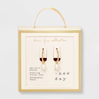 14k Gold Plated Freshwater Pearl Click Top Hoop Earrings - A New Day™ Gold: Nickel-Free, Statement Jewelry 5 14k Gold Plated Freshwater Pearl Click Top Hoop Earrings - A New Day™ Gold: Nickel-Free, Statement Jewelry - Image 3