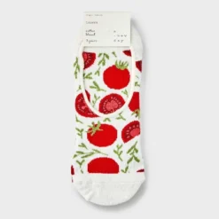 Women's Tomatoes 3pk Liner Socks - A New Day™ Red/Ivory/Heather Gray 4-10: Seamless Toe, Nonslip Grippers