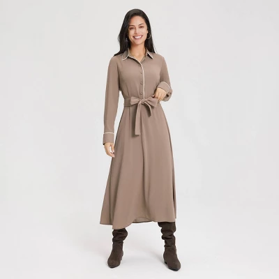 Women's Long Sleeve Midi Shirtdress - A New Day™ Taupe 5 Women's Long Sleeve Midi Shirtdress - A New Day™ Taupe - Image 3