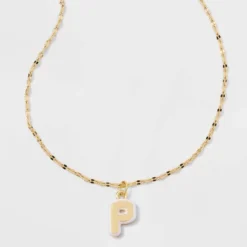 14K Gold Dipped Enamel Initial Pendant Necklace - A New Day™ Gold/White 40 14K Gold Dipped Enamel Initial Pendant Necklace - A New Day™ Gold/White -A New Day™ GUEST 3085e011 22a8 443e bb0b d0f3471aa64e