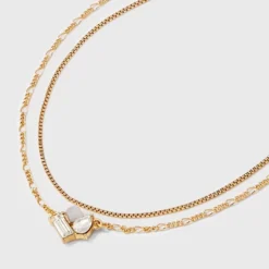 Glass Opal Pendant Multi-Strand Chain Necklace - A New Day™ Gold: Figaro Boxed Style, Lobster Claw Clasp, 16-19 Inch Length 8 Glass Opal Pendant Multi-Strand Chain Necklace - A New Day™ Gold: Figaro Boxed Style, Lobster Claw Clasp, 16-19 Inch Length -A New Day™ GUEST 313d676e 9991 459c 9ddc b70e83b44acd