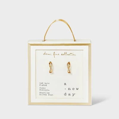 14K Gold Plated Cubic Zirconia Half Hoop Earrings - A New Day™ Gold 5 14K Gold Plated Cubic Zirconia Half Hoop Earrings - A New Day™ Gold - Image 3