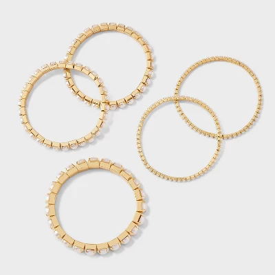 Cupchain Pearl Stretch Bracelet Set 5pc - A New Day™ Gold/Pearl 3 Cupchain Pearl Stretch Bracelet Set 5pc - A New Day™ Gold/Pearl