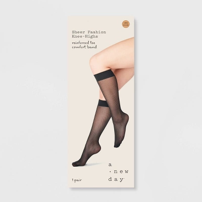 Women's Tailored "V" Sheer Fashion Knee Highs - A New Day™ Black One Size Fits Most: Zig Zag Pattern, Reinforced Toe 3 Women's Tailored "V" Sheer Fashion Knee Highs - A New Day™ Black One Size Fits Most: Zig Zag Pattern, Reinforced Toe