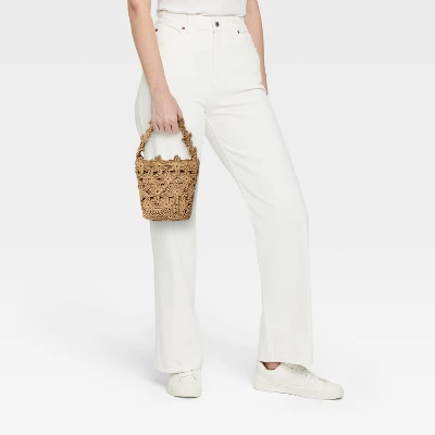 Straw Mini Floral Bucket Bag - A New Day™ Beige: Woven Paper Straw, Magnetic Closure, Structured Design 3 Straw Mini Floral Bucket Bag - A New Day™ Beige: Woven Paper Straw, Magnetic Closure, Structured Design