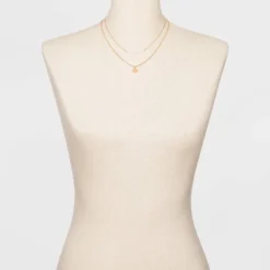 Filigree Disc With Glitter Layered Necklace - A New Day™ Gold