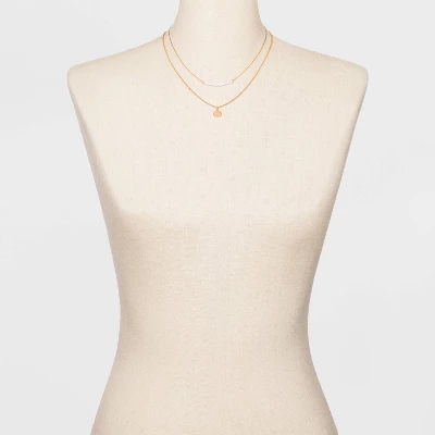 Filigree Disc With Glitter Layered Necklace - A New Day™ Gold 3 Filigree Disc With Glitter Layered Necklace - A New Day™ Gold