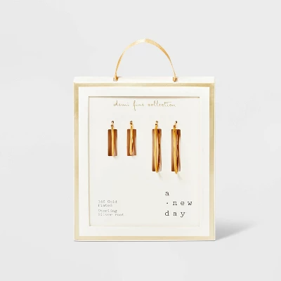 14K Gold Plated Click Top Duo Hoop Earring Set - A New Day™ Gold 3 14K Gold Plated Click Top Duo Hoop Earring Set - A New Day™ Gold