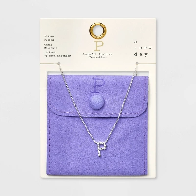 Silver Plated Cubic Zirconia Initial Pendant Necklace - A New Day™ Silver 21 Silver Plated Cubic Zirconia Initial Pendant Necklace - A New Day™ Silver - Image 19