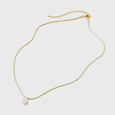 14k Gold Plated Freshwater Pearl On Snake Chain Necklace - A New Day™ Gold: Lobster Claw Clasp, 16-19" Length 4 14k Gold Plated Freshwater Pearl On Snake Chain Necklace - A New Day™ Gold: Lobster Claw Clasp, 16-19" Length - Image 2