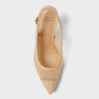 Women’s Abigail Pleated Mesh Sling Back Heels – A New Day™ Tan 4 Women’s Abigail Pleated Mesh Sling Back Heels – A New Day™ Tan - Image 2