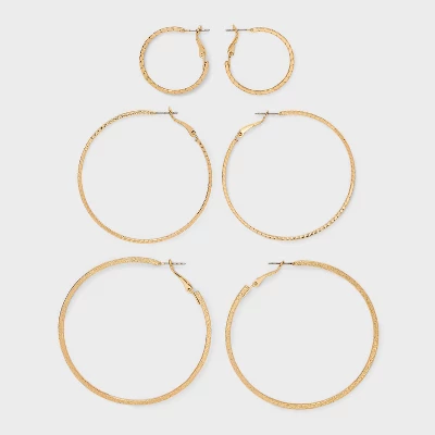 Classic Thin Hoop Earring Set 3pc - A New Day™ Gold 5 Classic Thin Hoop Earring Set 3pc - A New Day™ Gold - Image 3