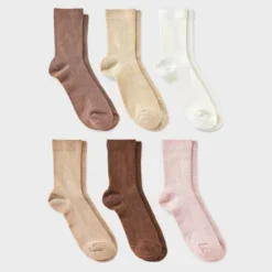 Women's Shimmer And Solid Fine Ribbed 6pk Crew Socks - A New Day™ 4-10 -A New Day™ GUEST 46ca4851 0113 49bb 9134 df56bb96b30b