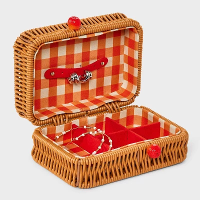 Picnic Style Faux Wicker Travel Jewelry Organizer - A New Day™ Brown/Orange: Polyurethane Storage Box, 18+ Age 3 Picnic Style Faux Wicker Travel Jewelry Organizer - A New Day™ Brown/Orange: Polyurethane Storage Box, 18+ Age